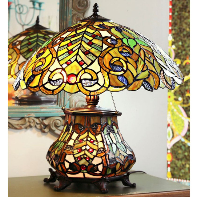 Stained Glass Victorian Table, Table Lamp With Light Up Base